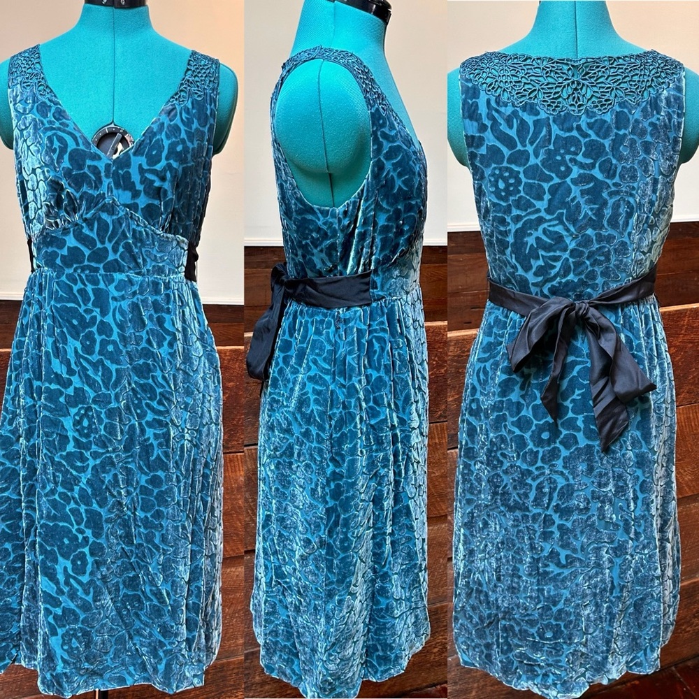 Anthro Moulinette Soeurs Whimsigoth Velvet Burnout Cocktail Dress w/ Satin Bow